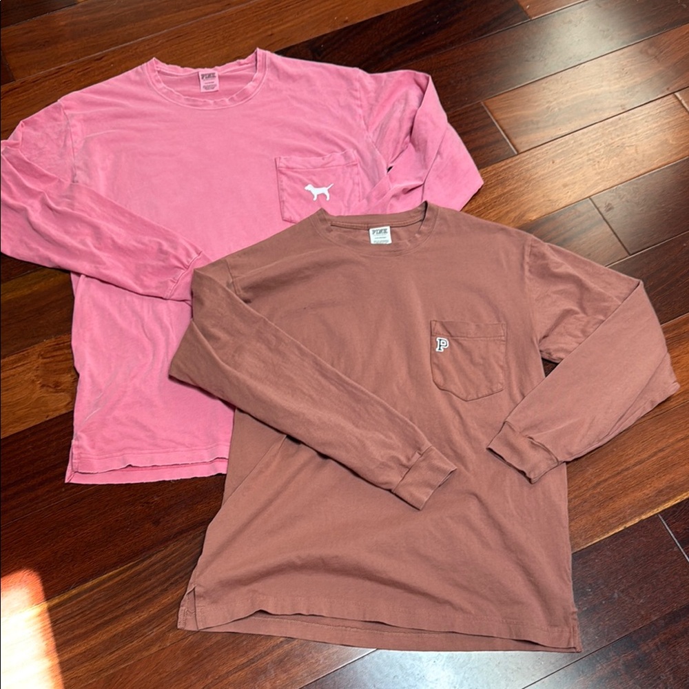 PINK Victoria's Secret Long Sleeve Tops - Pink and Brown